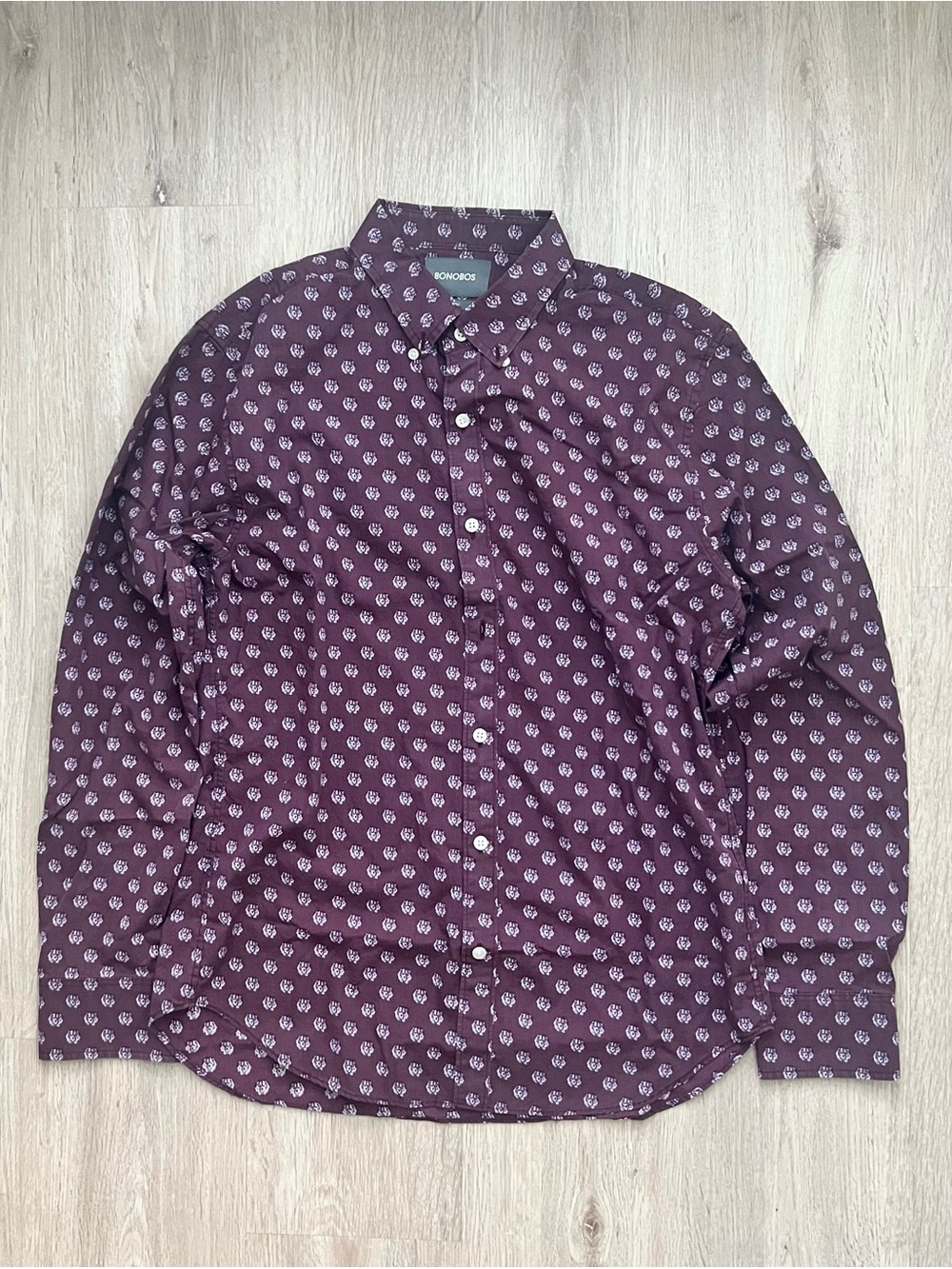 Bonobos Purple Slim Fit Cotton Button Down Shirt Mens Medium Long Sleeve Lion